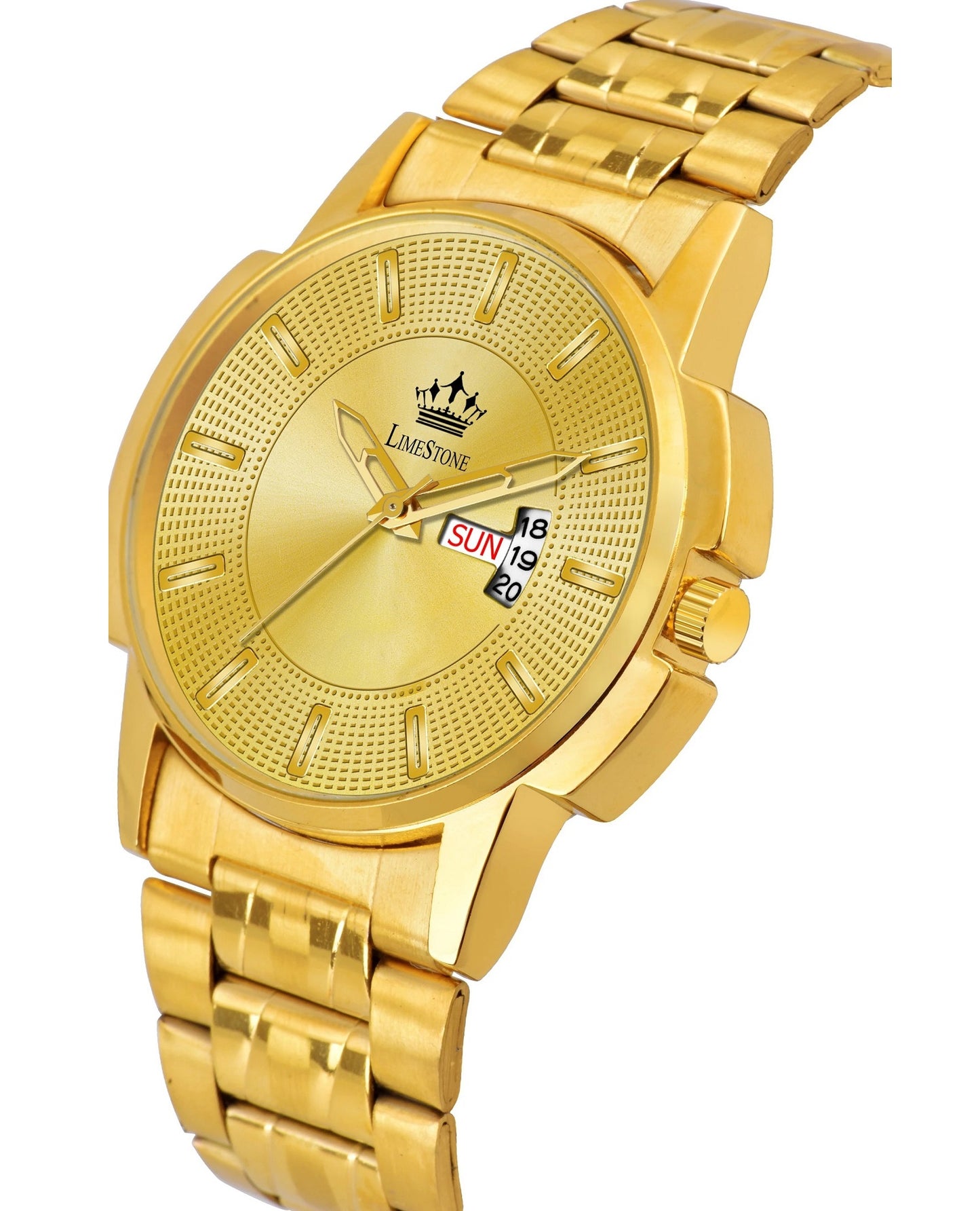 LIMESTONE Day & Date Original HMTS Gold Plated Adjustable HMTS Bracelet Quartz Analog Watch - For Men (LS3061)
