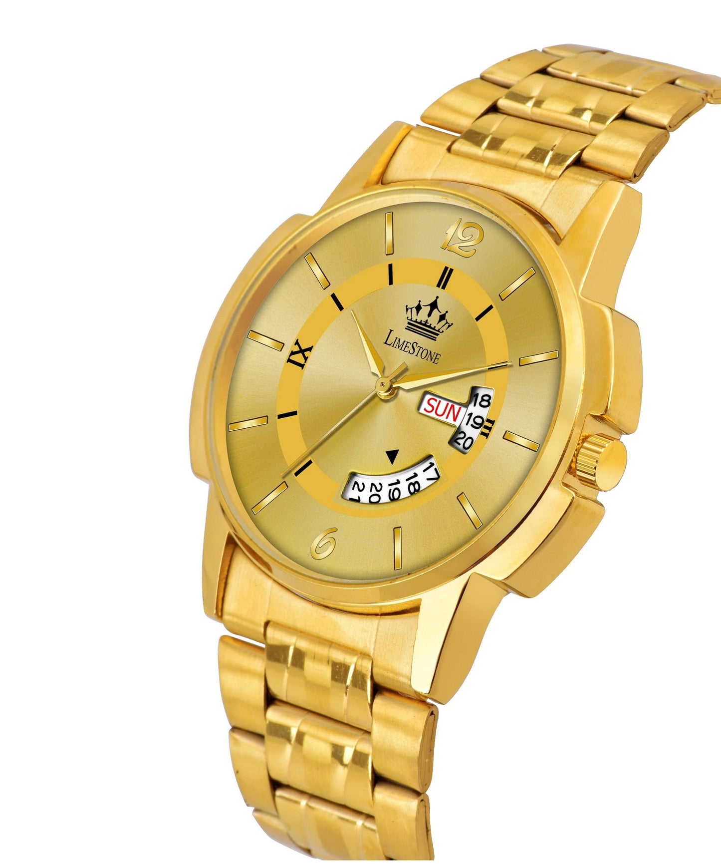 LIMESTONE Day & Date Original HMTS Gold Plated Adjsutable HMTS Bracelet Quartz Analog Watch - For Men (LS3062)