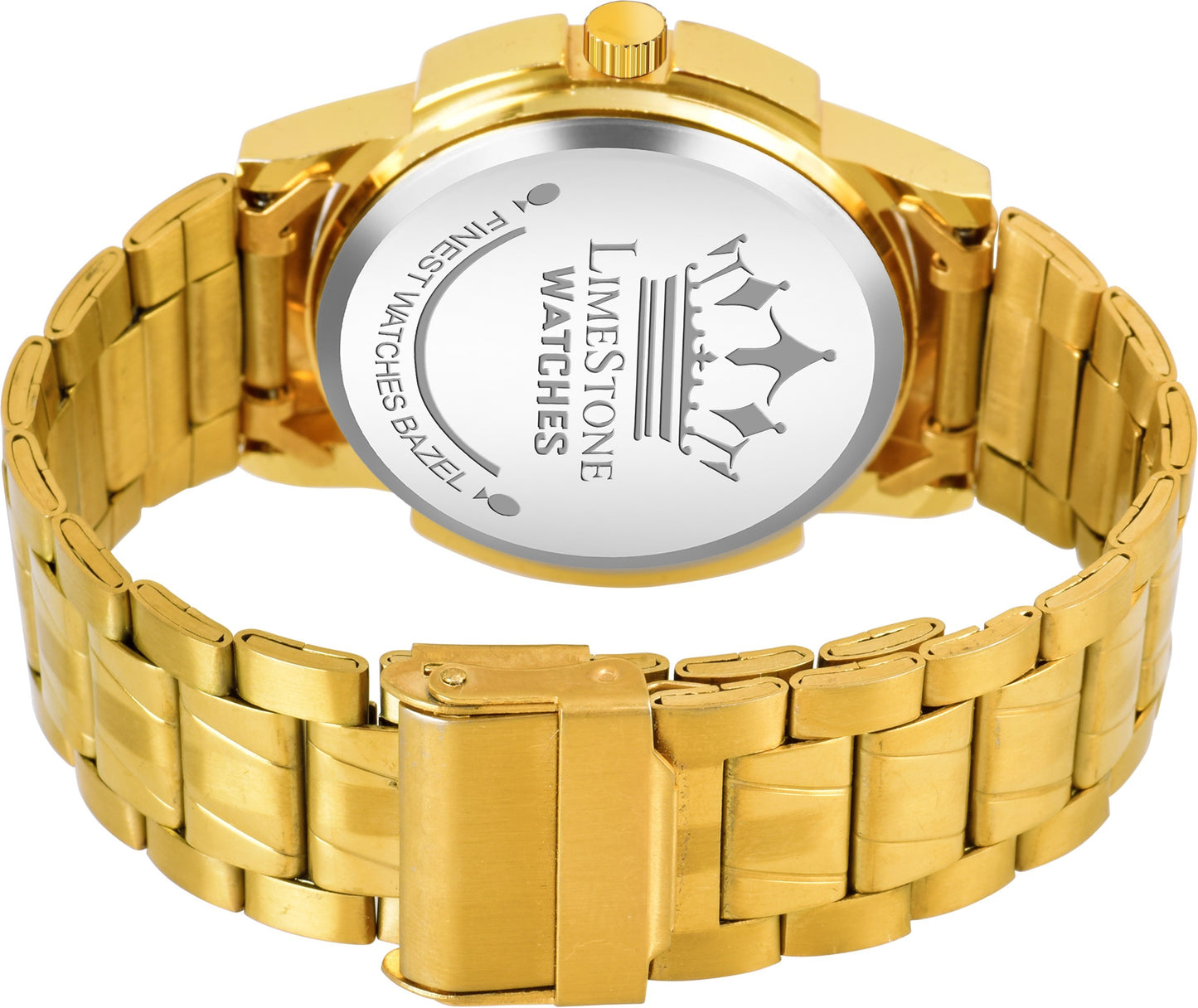 LIMESTONE Day & Date Original HMTS Gold Plated Adjustable HMTS Bracelet Quartz Analog Watch - For Men (LS3061)
