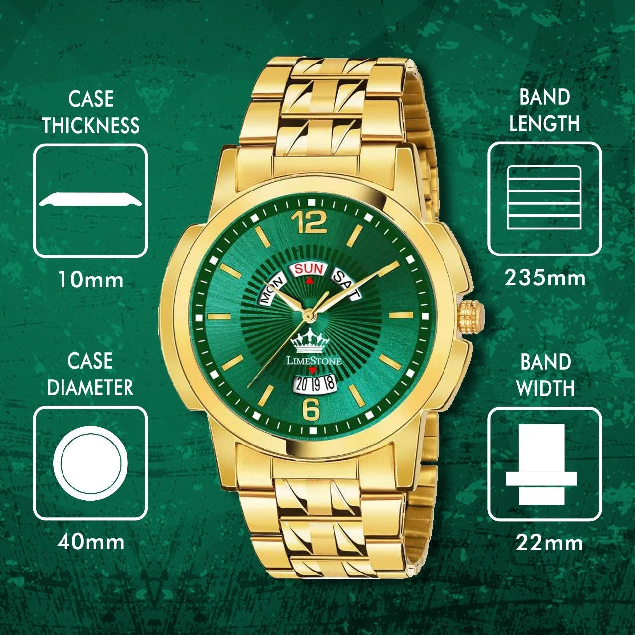 LIMESTONE Day & Date Original Gold Plated HMTS Quartz Analog Watch - For Men (LS2911)