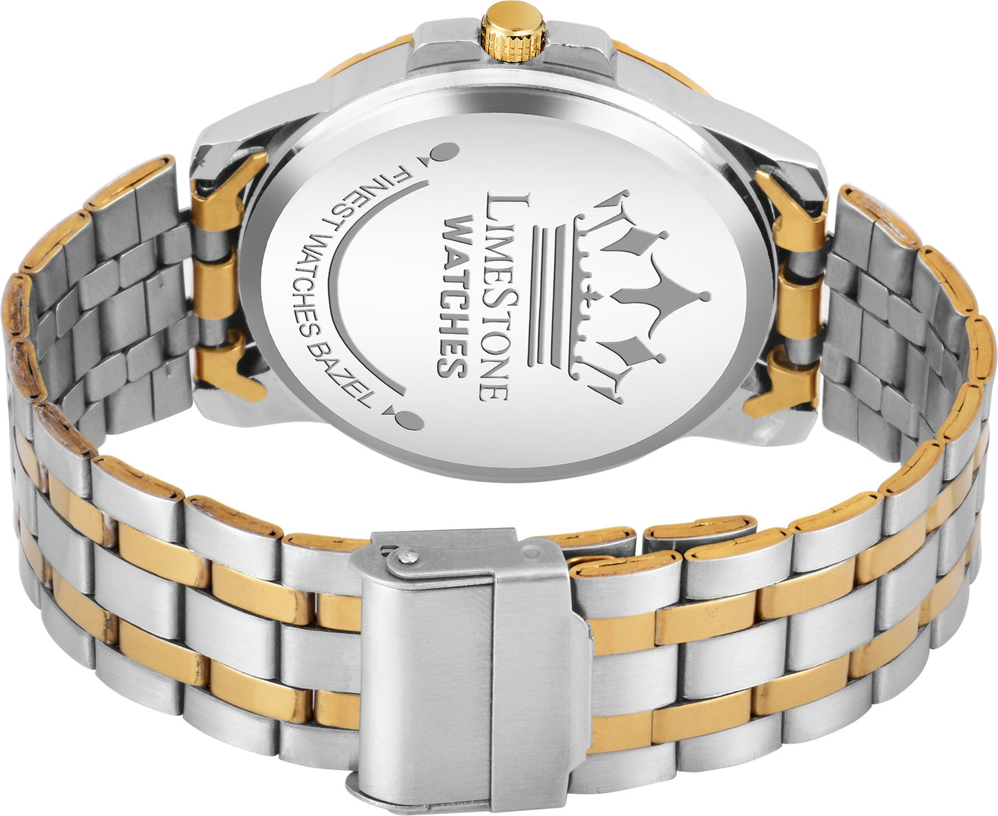LIMESTONE Day & Date Functioning Original Gold Plated Adjustable Bracelet HMTS Quartz Analog Watch - For Men (LS3071)