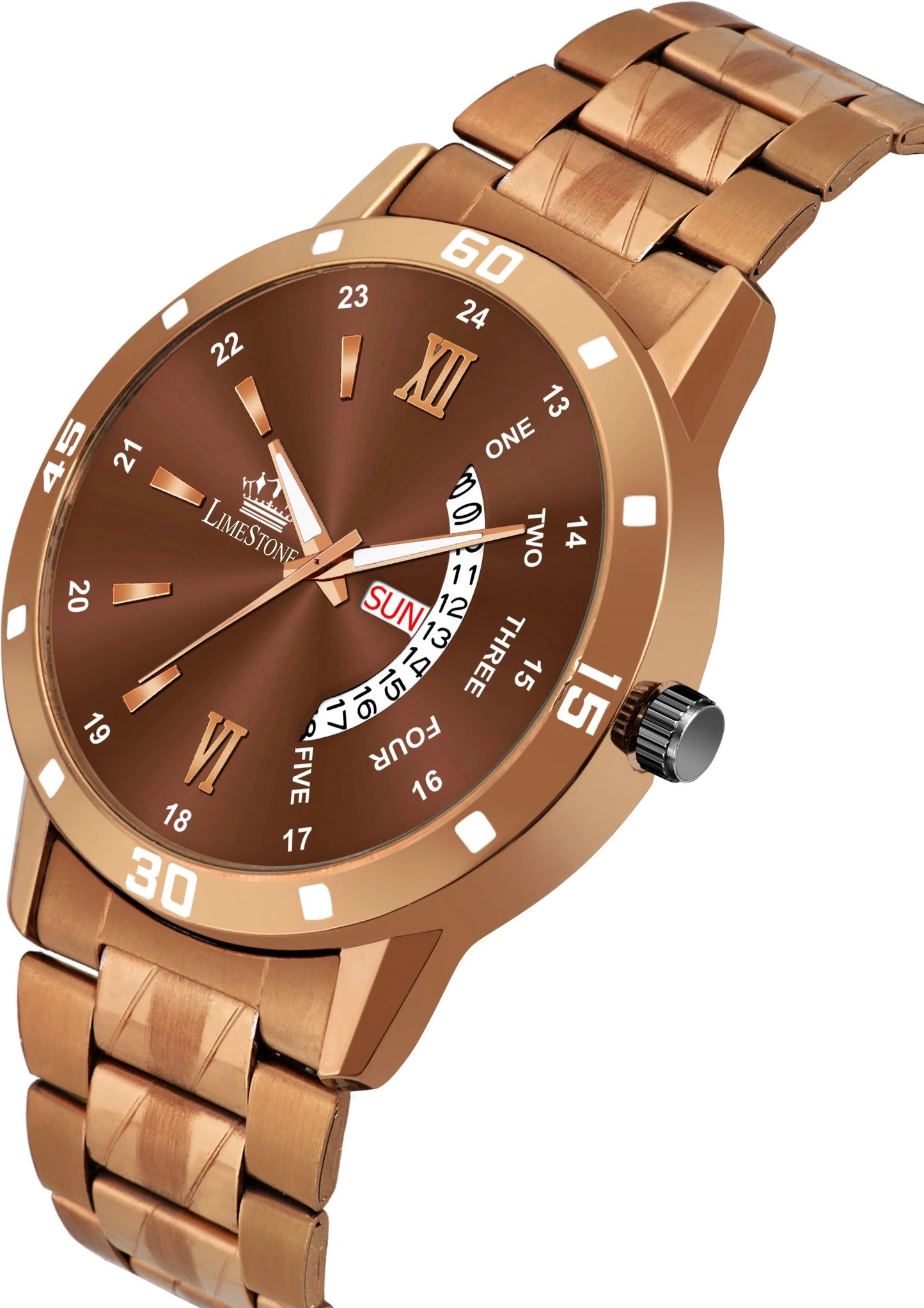 LIMESTONE Day & Date Functioning Original Copper Plated Brown Chain HMTS Quartz Analog Watch - For Men (LS3040)