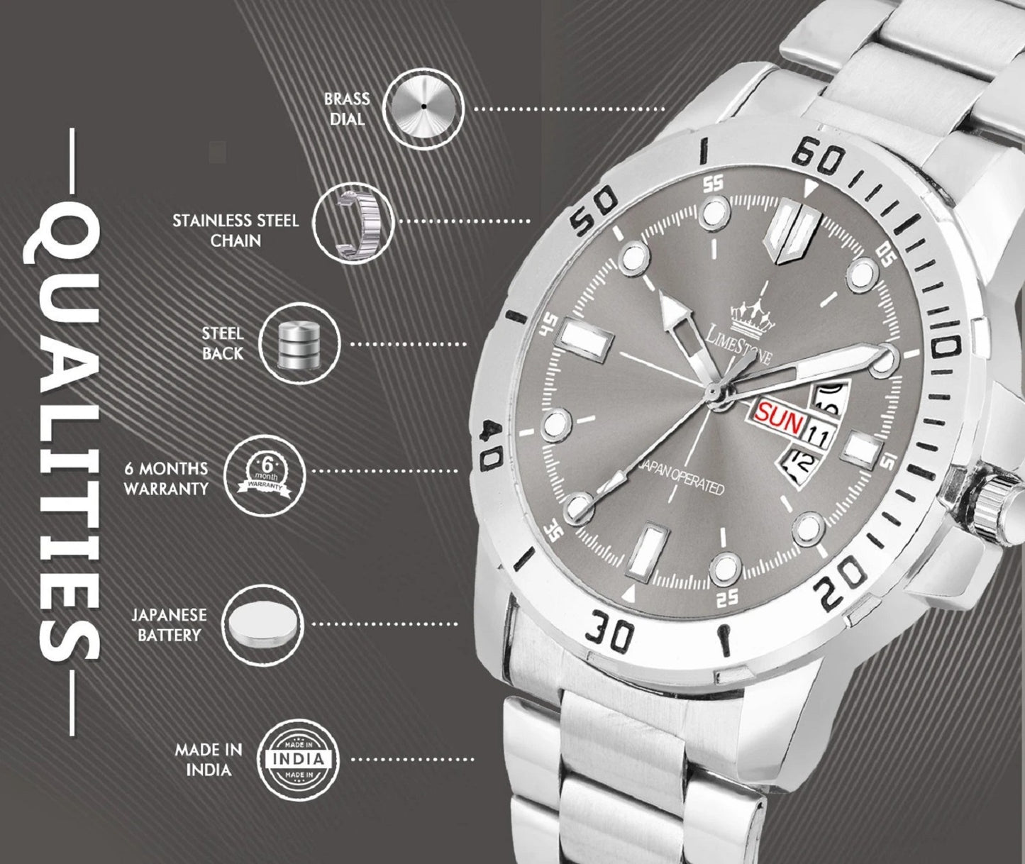 LIMESTONE Wheedler Series Day and Date Functioning Boys Quartz Analog Watch - For Men (LS3069)