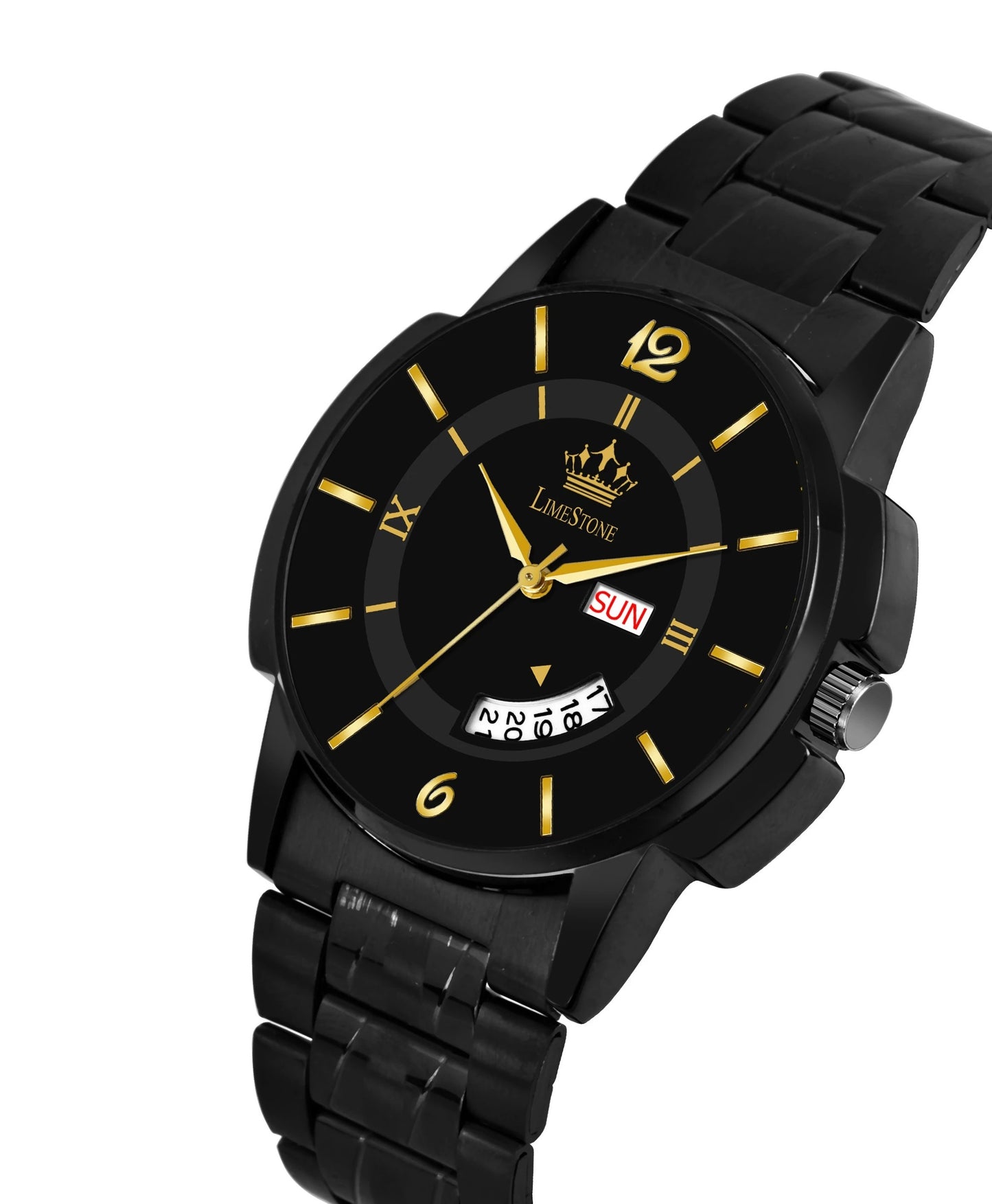 LIMESTONE All Black Day & Date Functioning Long Life Black Plated Chain HMTS Quartz Analog Watch - For Men (LS3078)