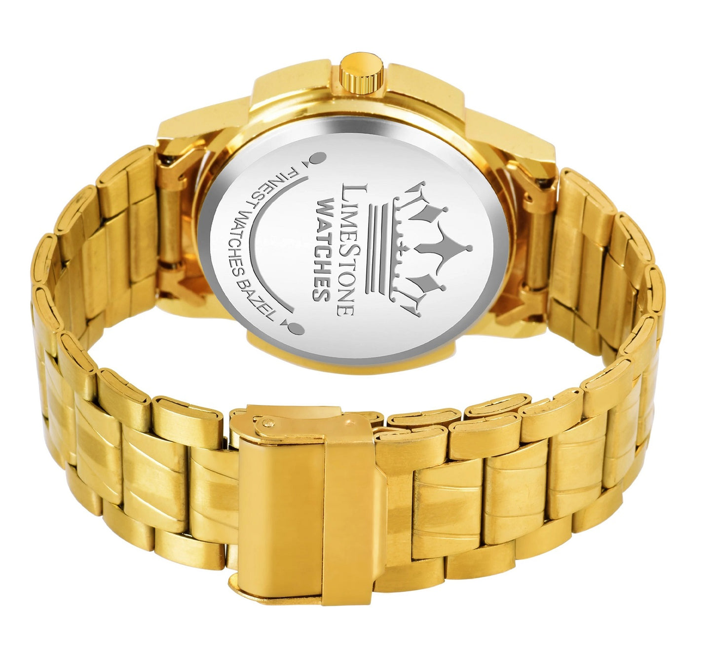 LIMESTONE Day & Date Functioning Original Gold Plated Adjustable Bracelet HMTS Quartz Analog Watch - For Men (LS3064)