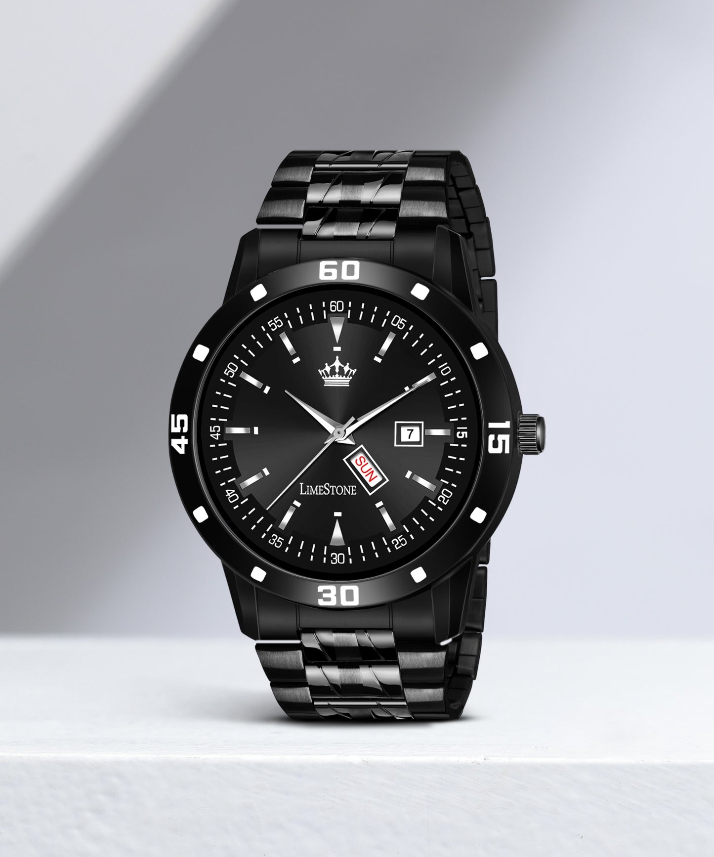 LIMESTONE All Black Day & Date Functioning Long Life Black Plated Chain HMTS Quartz Analog Watch - For Men (LS3050)