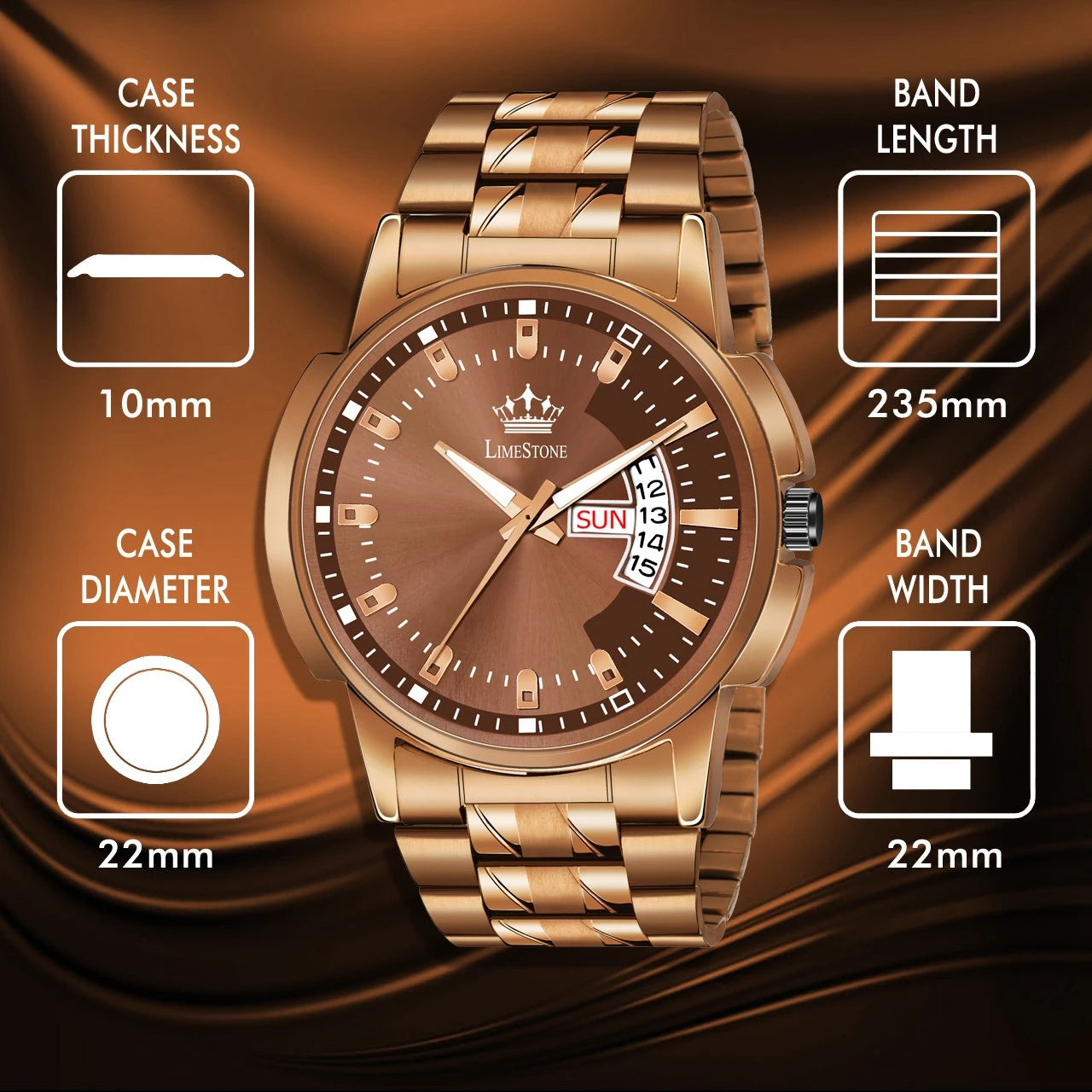 Day & Date Functioning Original Copper Plated HMTS Quartz Analog Watch - For Men LS3039