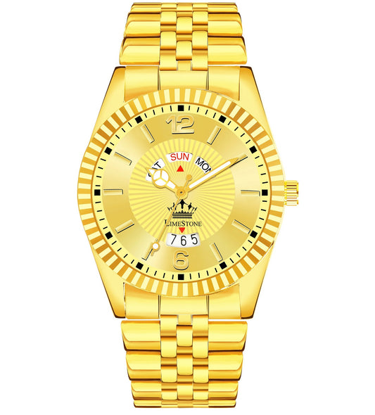 LIMESTONE Legacy Series Original Gold Plated Day & Date Functioning Quartz Legacy Series Original Gold Plated Day & Date Functioning Quartz Analog Watch - For Men (RLX001)