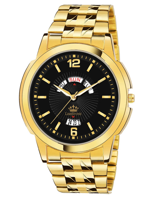 LIMESTONE Day & Date Original Gold Plated HMTS Quartz Analog Watch - For Men (LS2812)