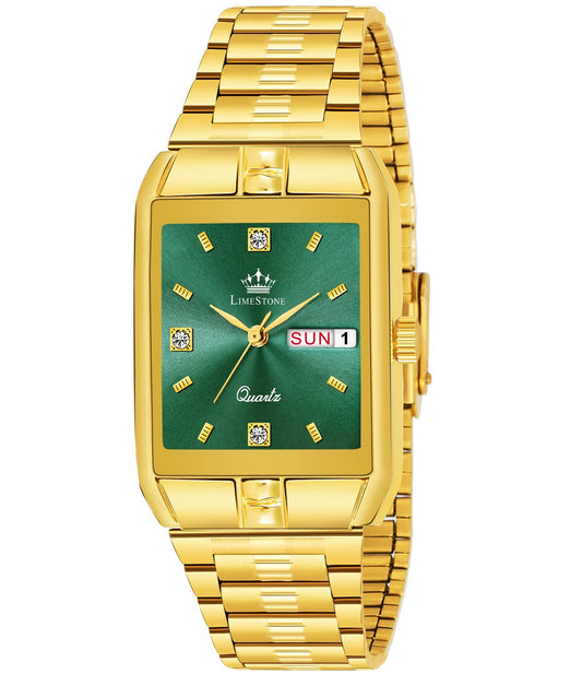 LIMESTONE Day & Date Functioning Original Gold Plated HMTS Quartz Analog Watch - For Men (LS3053)