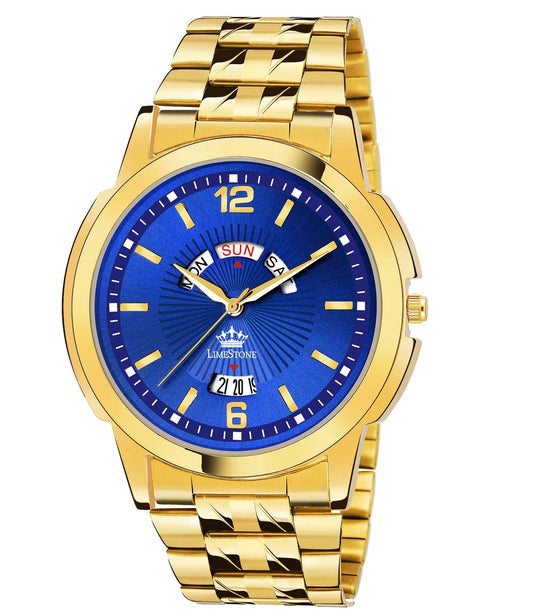 LIMESTONE Day & Date Original Gold Plated HMTS Quartz Analog Watch - For Men (LS2813)