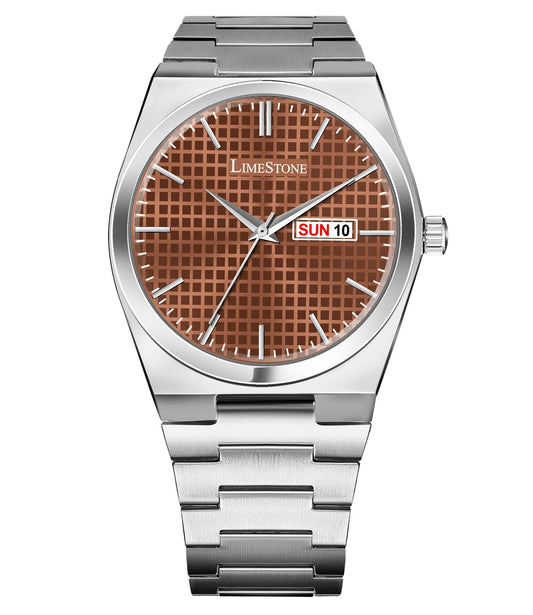 LIMESTONE Day & Date Original Gold Plated HMTS Adjsutable Bracelet Quartz Analog Watch - For Men (LS2891)