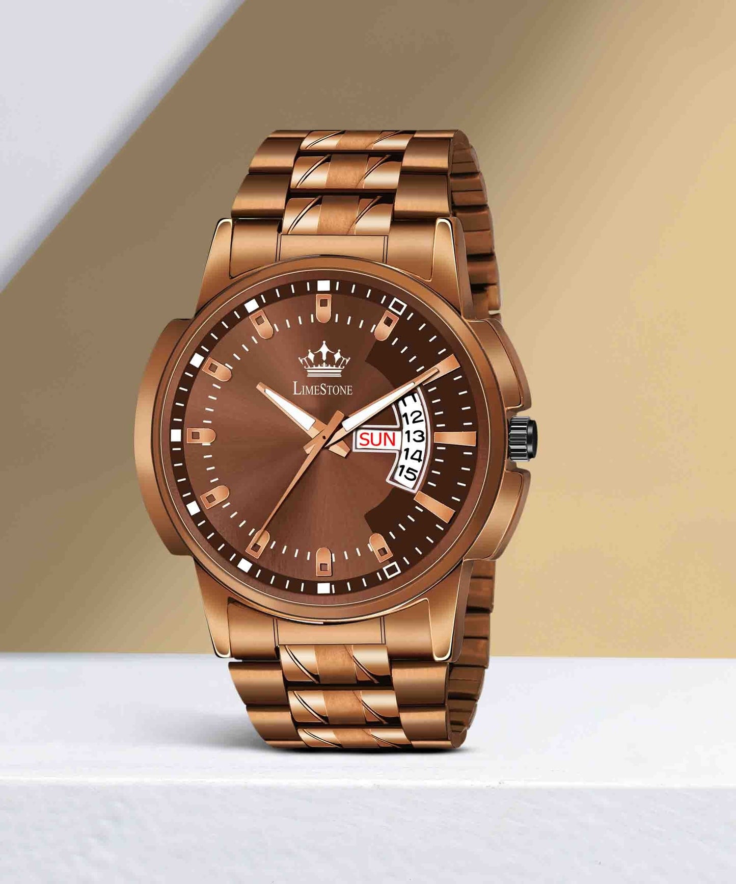 LIMESTONE Day & Date Functioning Original Copper Plated HMTS Quartz Analog Watch - For Men (LS3039)