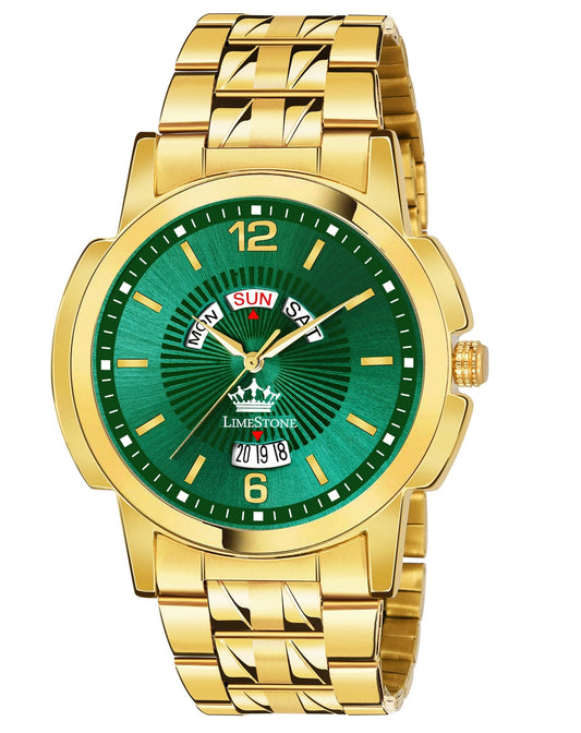 LIMESTONE Day & Date Original Gold Plated HMTS Quartz Analog Watch - For Men (LS2911)