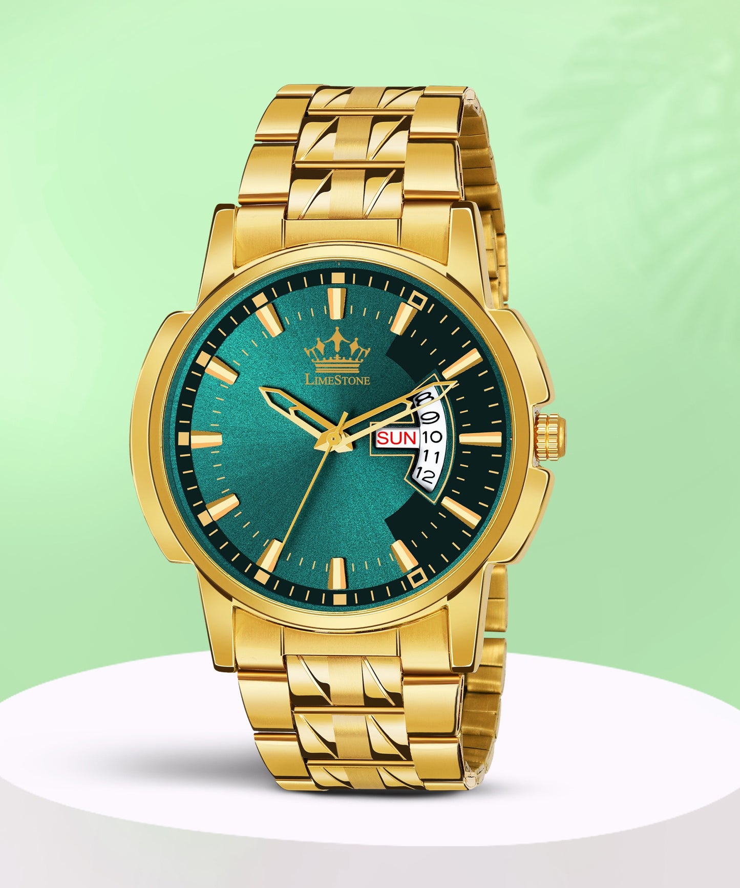 LIMESTONE Day & Date Original Gold Plated Adjsutable Bracelet HMTS Quartz Analog Watch - For Men (LS2897)