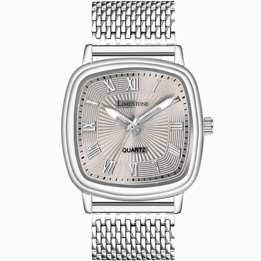 LIMESTONE Classic Series Mesh Chain Stainless Steel Square Quartz Analog Watch - For Men (LS3297)