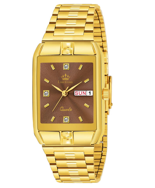 LIMESTONE Day & Date Functioning Original Gold Plated HMTS Quartz Analog Watch - For Men (LS3056)