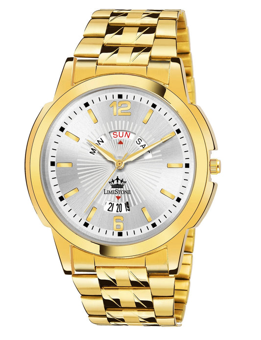 LIMESTONE Day & Date Original Gold Plated HMTS Quartz Analog Watch - For Men (LS2997)