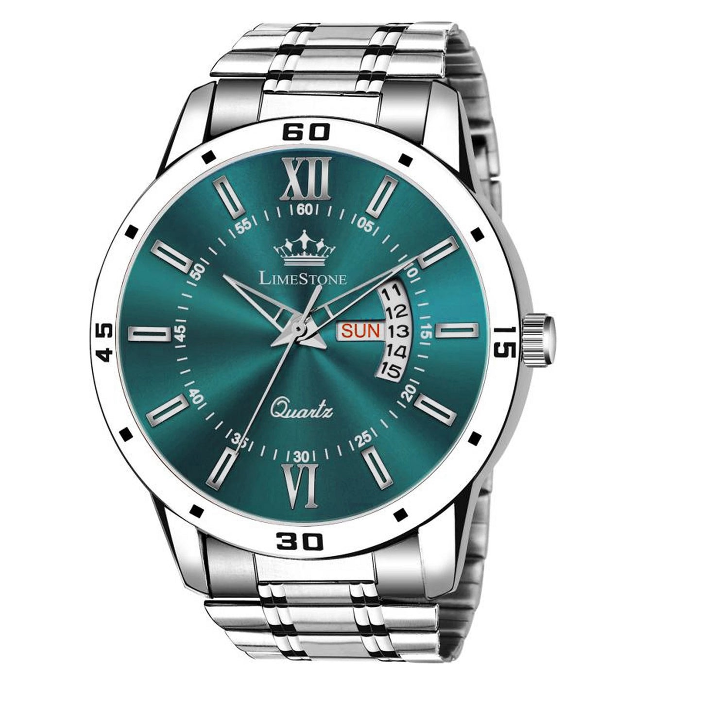 LIMESTONE Day and Date Functioning Olive Green Dial Metal Strap Quartz Water Resistant Analog Watch  - For Men (LS3225)