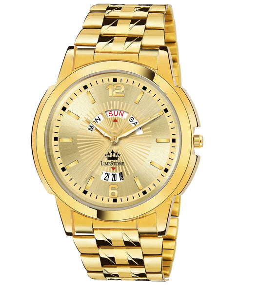 LIMESTONE Day & Date Original Gold Plated HMTS Quartz Analog Watch - For Men (LS2811)