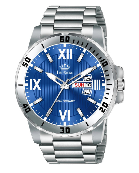 LIMESTONE Day and Date Functioning Steel Strap Adult Boys Quartz Analog Watch - For Men (LS3206)