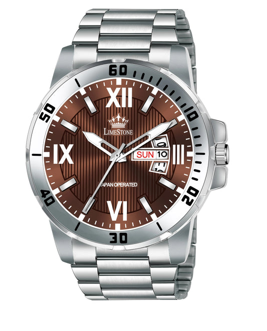 LIMESTONE Day and Date Functioning Steel Strap Adult Boys Quartz Analog Watch - For Men (LS3204)