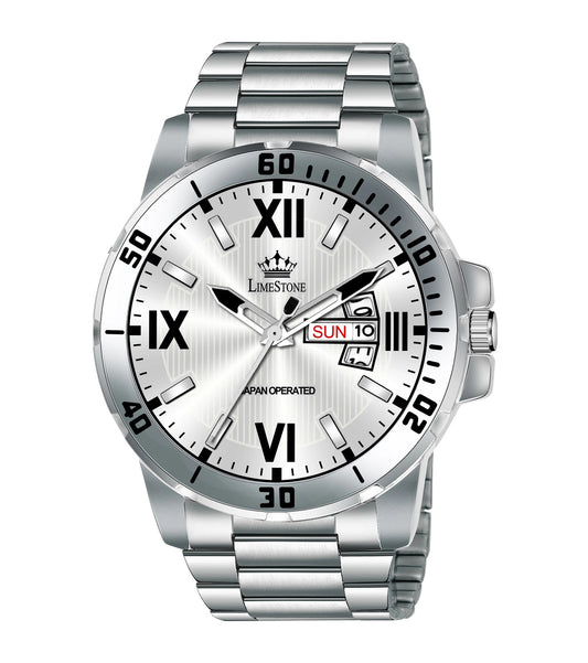 LIMESTONE Day and Date Functioning Steel Strap Adult Boys Quartz Analog Watch - For Men (LS3203)