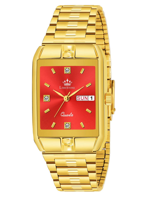 LIMESTONE Day & Date Functioning Original Gold Plated HMTS Quartz Analog Watch - For Men (LS3051)