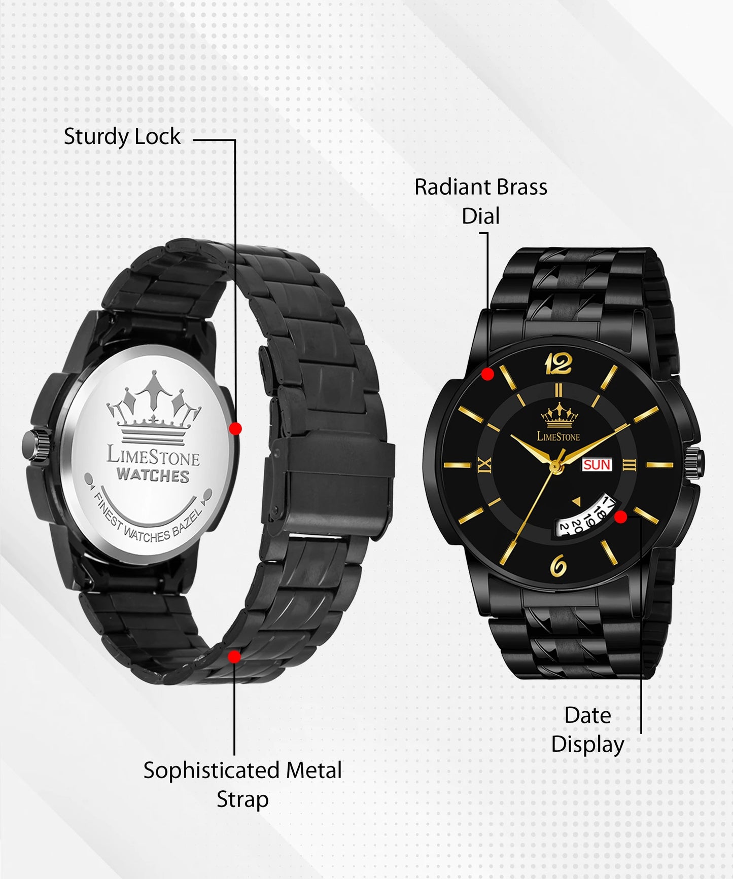 LIMESTONE All Black Day & Date Functioning Long Life Black Plated Chain HMTS Quartz Analog Watch - For Men (LS3078)