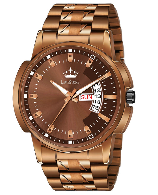 LIMESTONE Day & Date Functioning Original Copper Plated HMTS Quartz Analog Watch - For Men (LS3039)