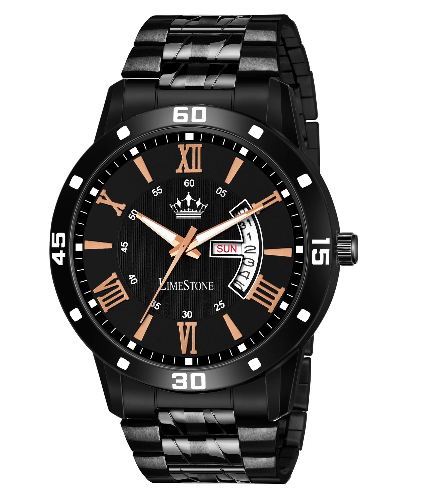 LIMESTONE All Black Day & Date Functioning Long Life Black Plated Chain HMTS Quartz Analog Watch  - For Men (LS3048)