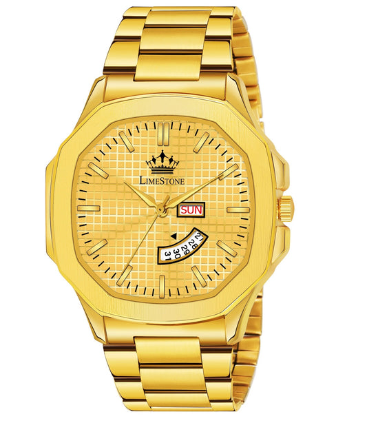LIMESTONE OTUS OTUS Limited Original Gold Plated Day and Date Functioning Square HMTS Analog Watch - For Men (LS3041)