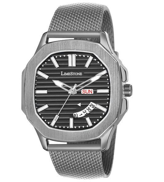 LIMESTONE OTUS 3D DIAL DAY AND DATE FUNCTIONING MESH CHAIN BOYS QUARTZ Analog Watch - For Men (OTUS024)