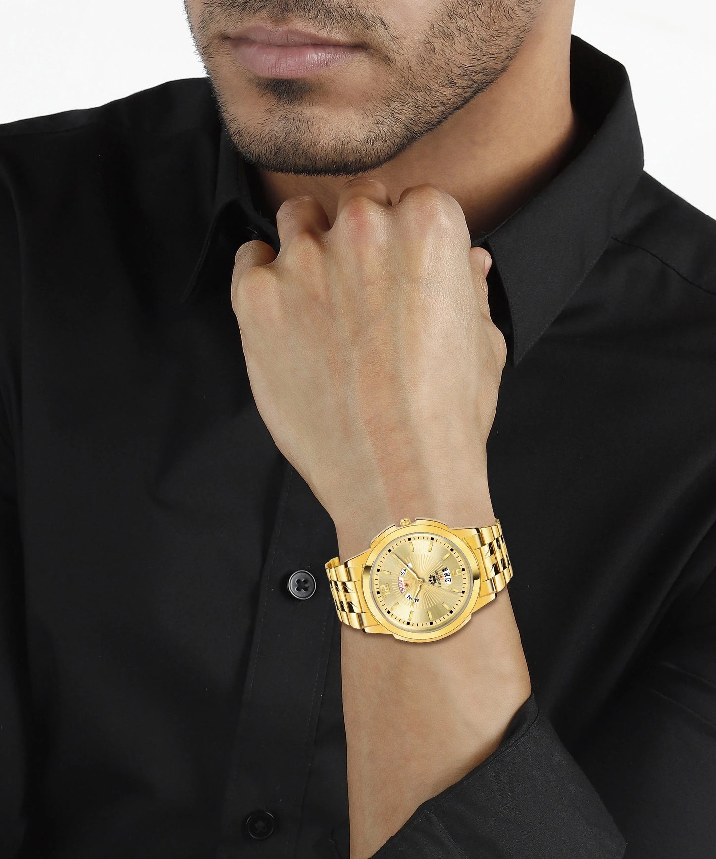 LIMESTONE Day & Date Original Gold Plated HMTS Quartz Analog Watch - For Men (LS2811)