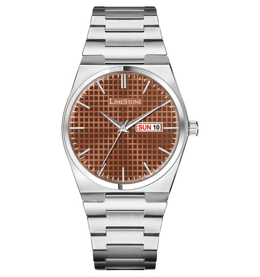 LIMESTONE Day & Date Original Gold Plated HMTS Adjsutable Bracelet Quartz Analog Watch - For Men (LS2891)