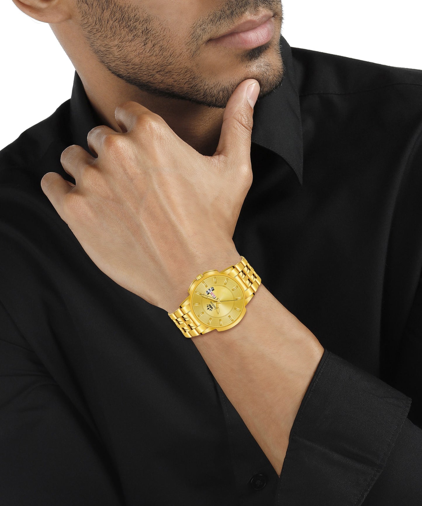 LIMESTONE Day & Date Original HMTS Gold Plated Adjustable HMTS Bracelet Quartz Analog Watch  - For Men (LS3061)