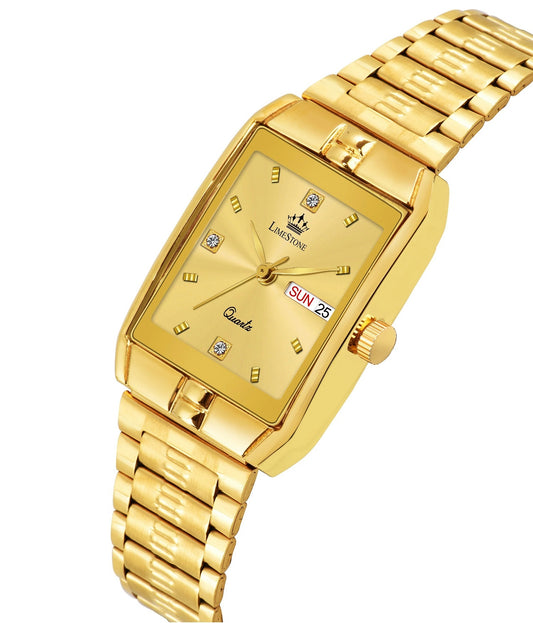LIMESTONE Day & Date Functioning Original Gold Plated HMTS Quartz Analog Watch - For Men (LS3030)