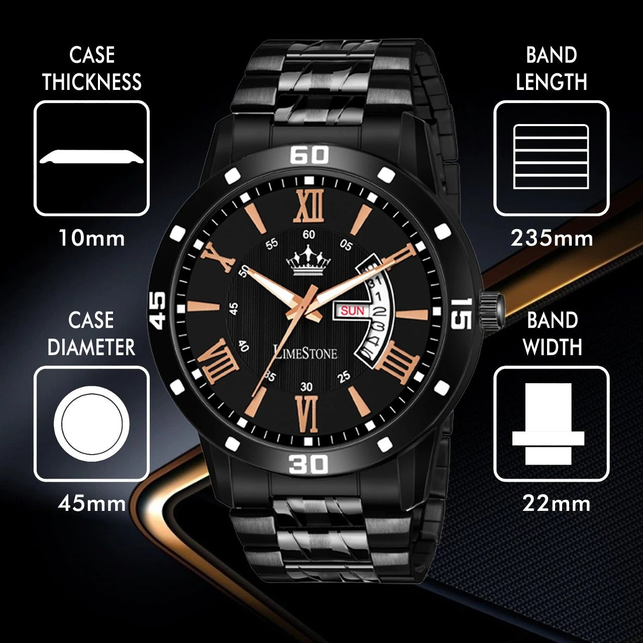 LIMESTONE All Black Day & Date Functioning Long Life Black Plated Chain HMTS Quartz Analog Watch  - For Men (LS3048)