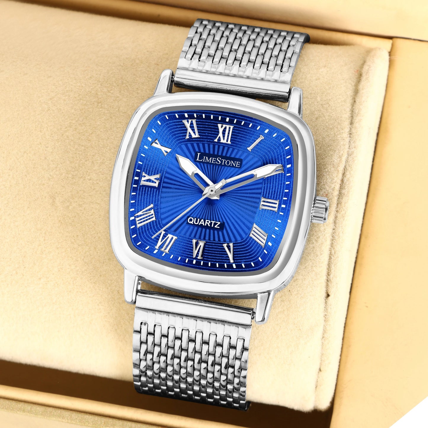 LIMESTONE Classic Series Mesh Chain Stainless Steel Square Quartz Analog Watch - For Men (LS3296)