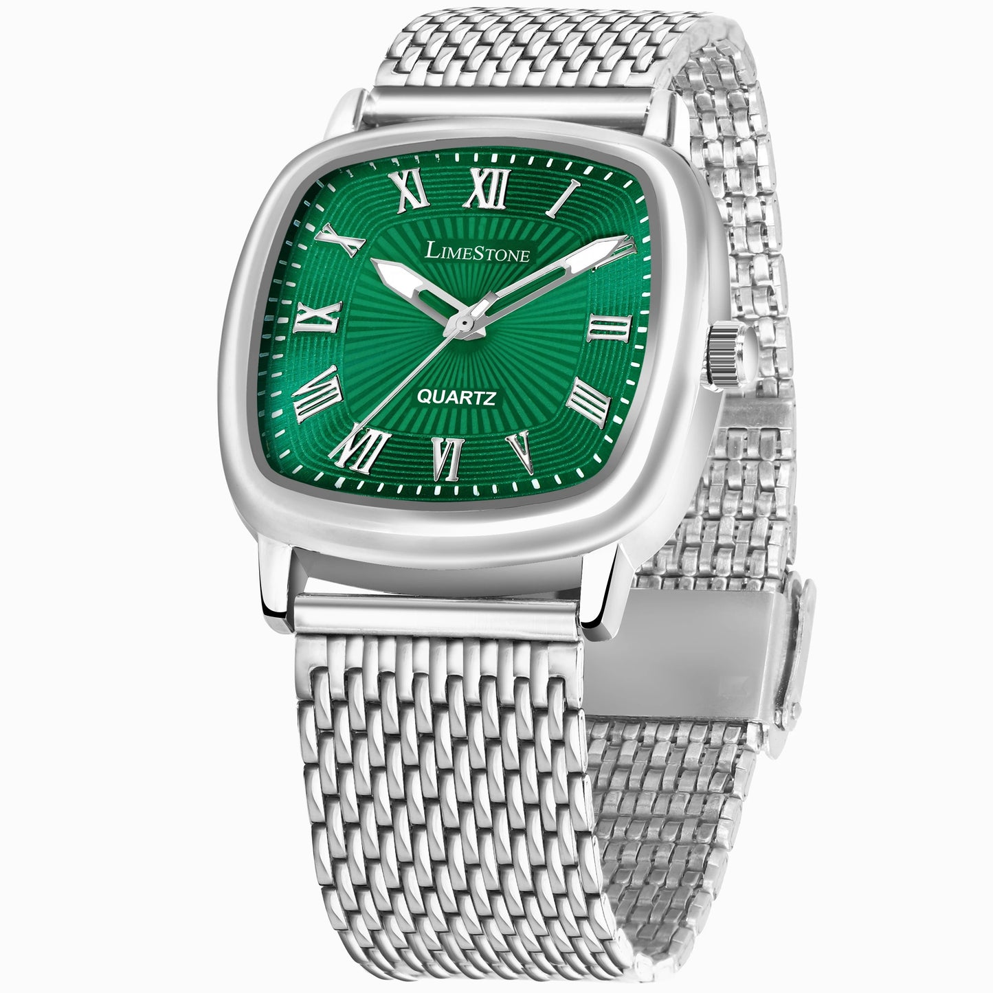 LIMESTONE Mesh Chain Stainless Steel Square Green Roman Quartz Analog Watch - For Men (LS3298)