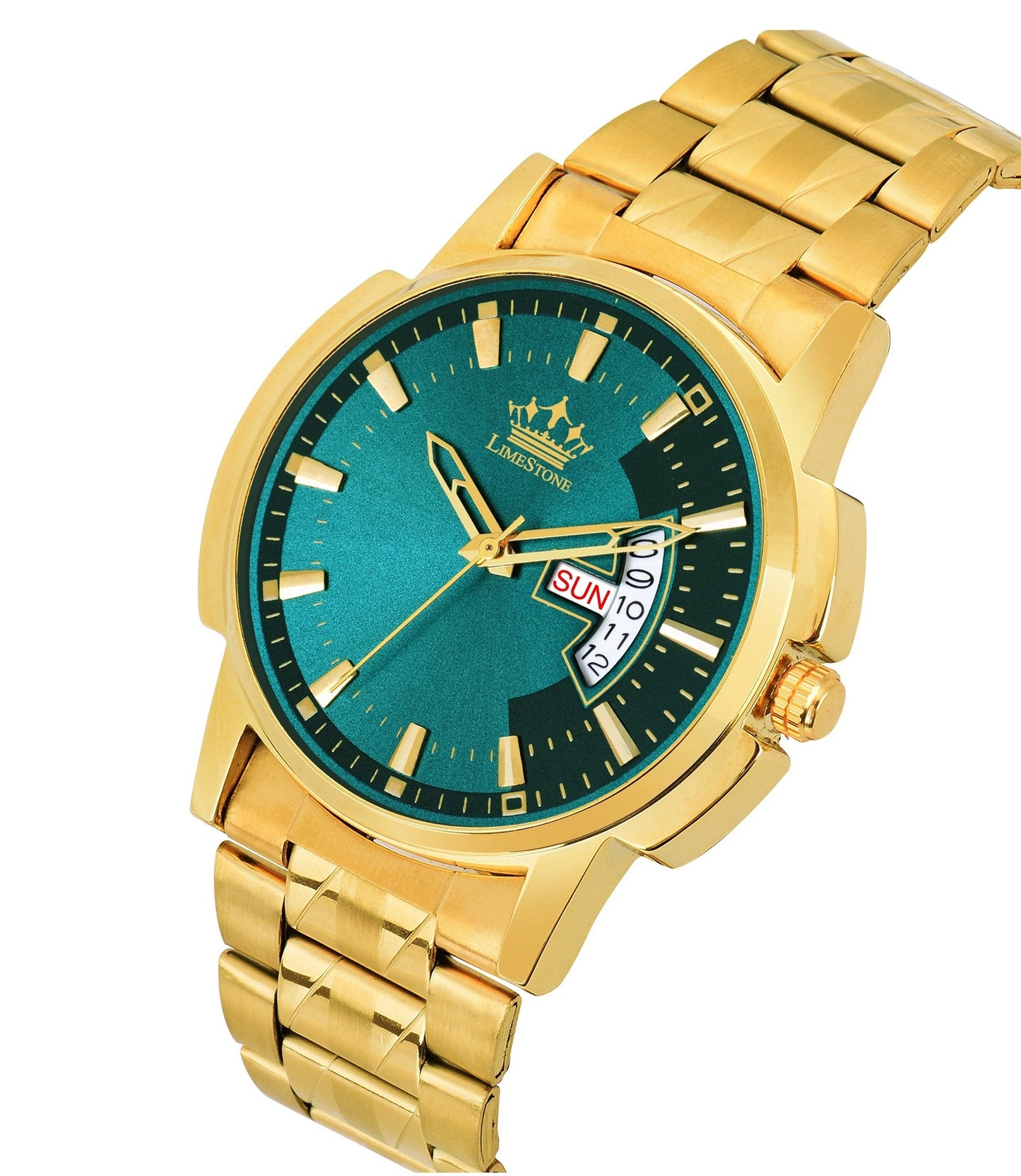 LIMESTONE Day & Date Original Gold Plated Adjsutable Bracelet HMTS Quartz Analog Watch - For Men (LS2897)